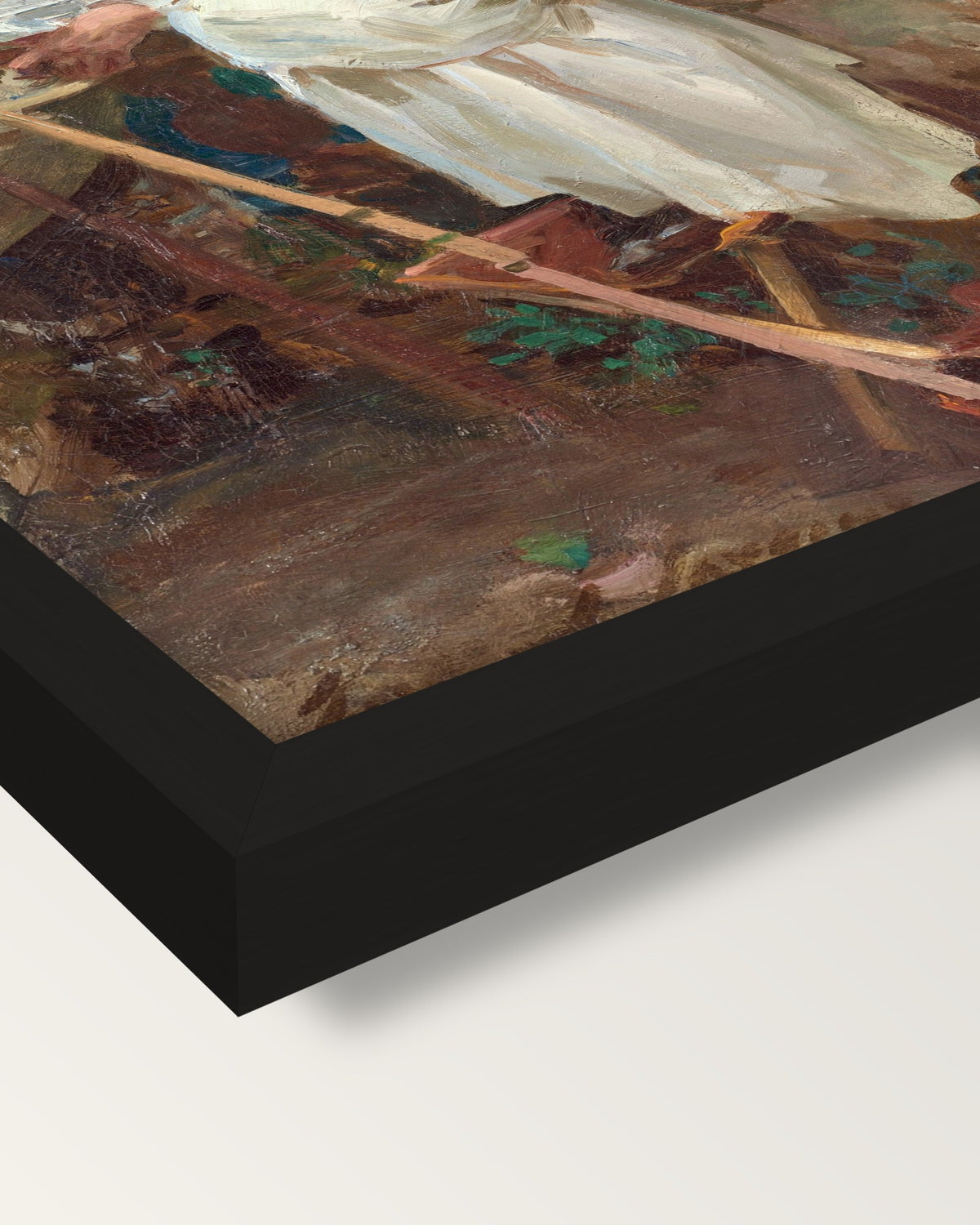 The Fountain, Villa Torlonia framed print, corner close-up: black moulding, mitred, the print set just below its edge