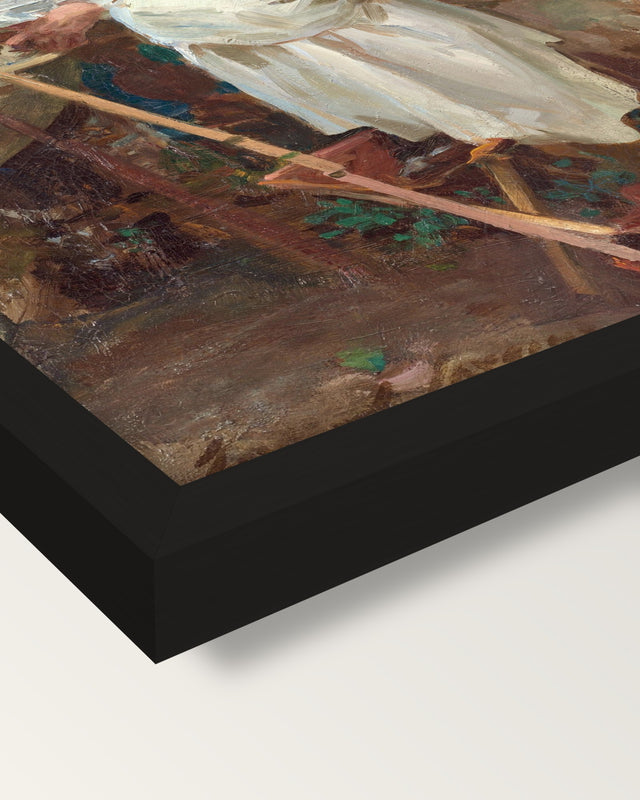 The Fountain, Villa Torlonia framed print, corner close-up: black moulding, mitred, the print set just below its edge