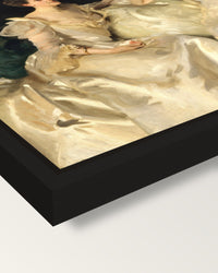 The Wyndham Sisters by Sargent framed canvas, corner close-up: a black floating frame with a shadow gap round the canvas