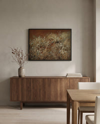 Thistles by John Singer Sargent in a black frame above a walnut sideboard in a dining room