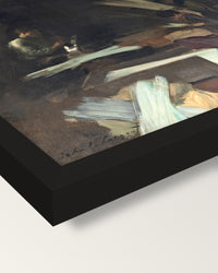 Venetian Glass Workers by Sargent framed print, corner close-up: black moulding, mitred, the print set just below its edge