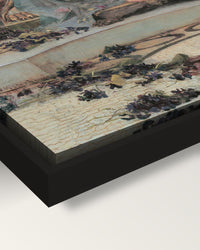 Circe and Ulysses by Waterhouse framed canvas, corner close-up: black floating frame, painted edge in the shadow gap