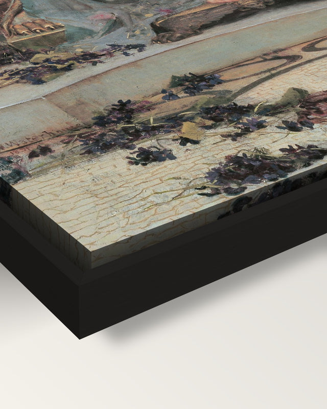 Circe and Ulysses by Waterhouse framed canvas, corner close-up: black floating frame, painted edge in the shadow gap