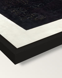 Black Square by Kazimir Malevich framed canvas, corner close-up: a black floating frame with a shadow gap round the canvas