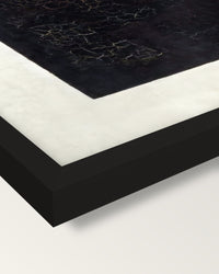 Black Square by Kazimir Malevich framed print, corner close-up: black moulding, mitred, the print set just below its edge