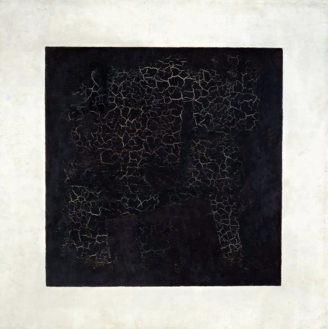 Black Square by Kazimir Malevich: a large black square with fine cracks across its surface on a white ground