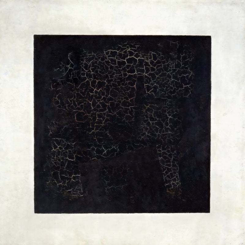 Black Square by Kazimir Malevich: a large black square with fine cracks across its surface on a white ground