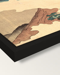 Mount Asama from Usui Pass framed canvas, corner close-up: a black floating frame with a shadow gap round the canvas
