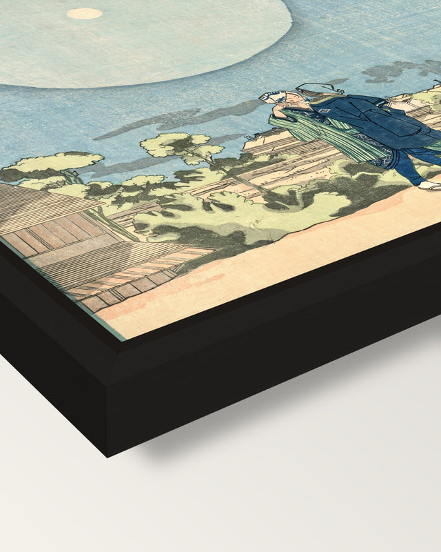 New Yoshiwara by Utagawa Kuniyoshi framed canvas, corner close-up: a black floating frame with a shadow gap round the canvas