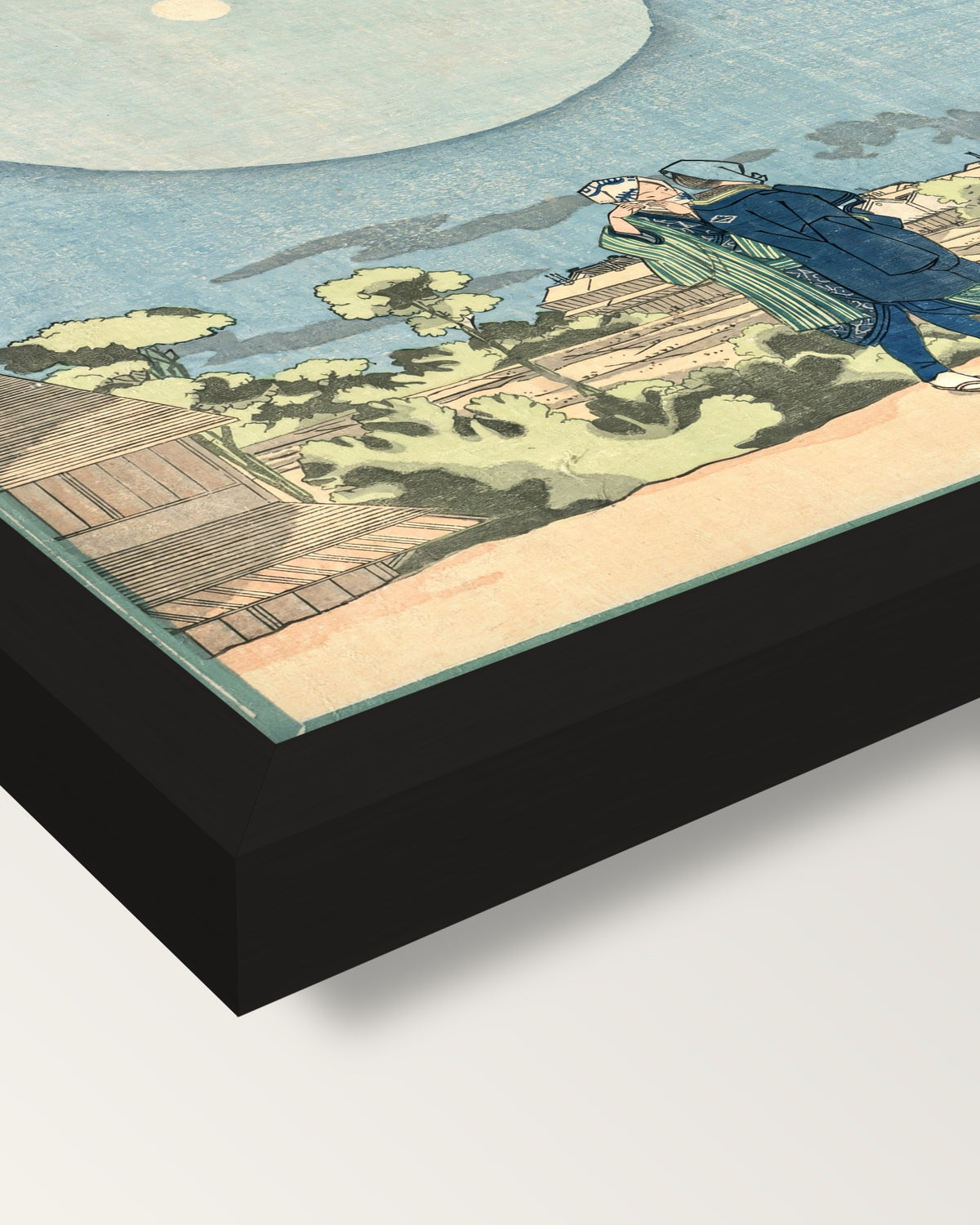 New Yoshiwara by Utagawa Kuniyoshi framed print, corner close-up: black moulding, mitred, the print set just below its edge