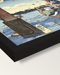 Tsukuda Island by Utagawa Kuniyoshi framed print, corner close-up: black moulding, mitred, the print set just below its edge