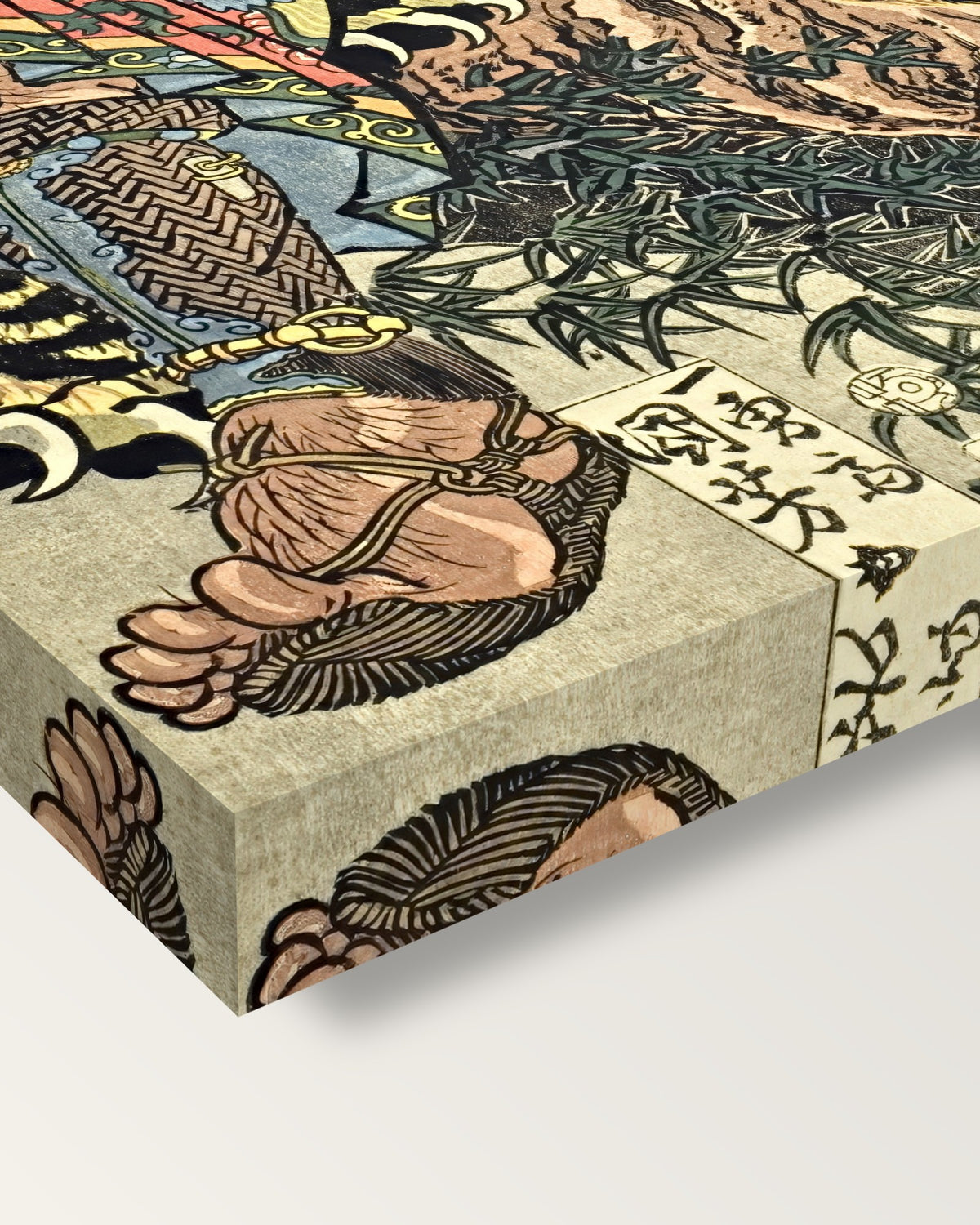 Wu Song and the Tiger by Utagawa Kuniyoshi on stretched canvas, corner close-up: the painting mirror-wrapped round the sides