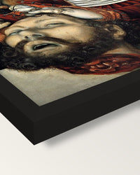 Judith by Lucas Cranach the Elder framed print, corner close-up: black moulding, mitred, the print set just below its edge