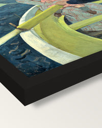 The Boating Party by Mary Cassatt framed print, corner close-up: black moulding, mitred, the print set just below its edge
