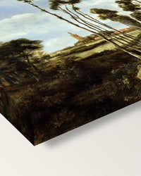 The Avenue at Middelharnis by Hobbema on stretched canvas, corner close-up: the painting mirror-wrapped round the sides