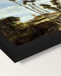 The Avenue at Middelharnis framed print, corner close-up: black moulding, mitred, the print set just below its edge