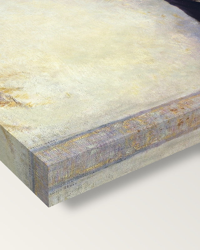 Baroness de Domecy by Odilon Redon on stretched canvas, corner close-up: the painting mirror-wrapped round the sides