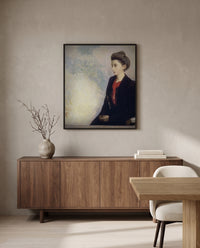Baroness de Domecy by Odilon Redon in a black frame above a walnut sideboard in a dining room