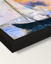 Flower Clouds by Odilon Redon framed canvas, corner close-up: a black floating frame with a shadow gap round the canvas