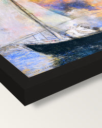 Flower Clouds by Odilon Redon framed print, corner close-up: black moulding, mitred, the print set just below its edge