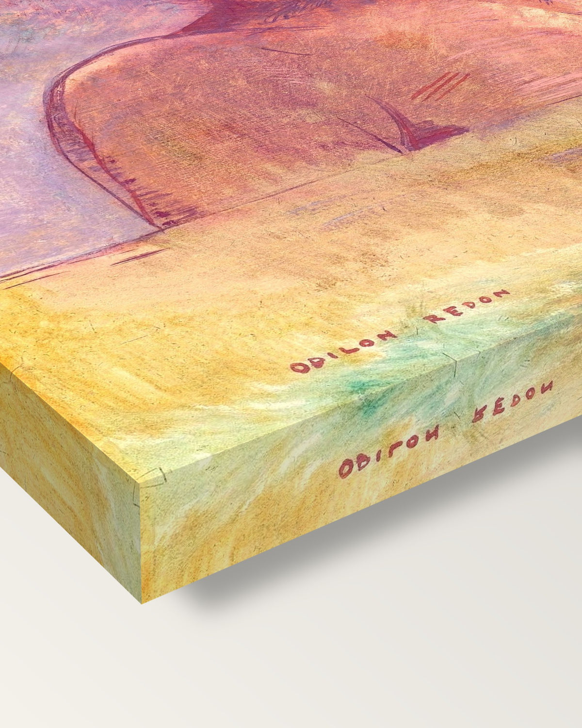 In Heaven by Odilon Redon on stretched canvas, corner close-up: the painting mirror-wrapped round the sides