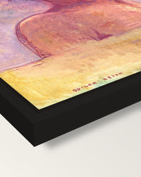 In Heaven by Odilon Redon framed canvas, corner close-up: a black floating frame with a shadow gap round the canvas