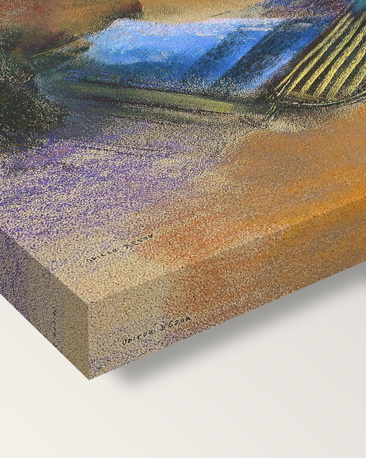 Orpheus by Odilon Redon on stretched canvas, corner close-up: the painting mirror-wrapped round the sides