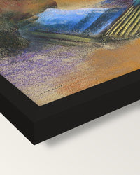 Orpheus by Odilon Redon framed print, corner close-up: black moulding, mitred, the print set just below its edge