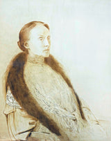 Portrait of Madame Bonger by Odilon Redon: a pale seated woman in a fur stole, painted in soft gold and cream