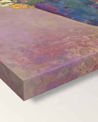 Vision. Vase of Flowers by Odilon Redon on stretched canvas, corner close-up: the painting mirror-wrapped round the sides
