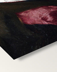 Portrait of a Poet by Palma Vecchio on stretched canvas, corner close-up: the painting mirror-wrapped round the sides