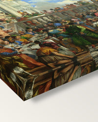 The Wedding at Cana by Paolo Veronese on stretched canvas, corner close-up: the painting mirror-wrapped round the sides