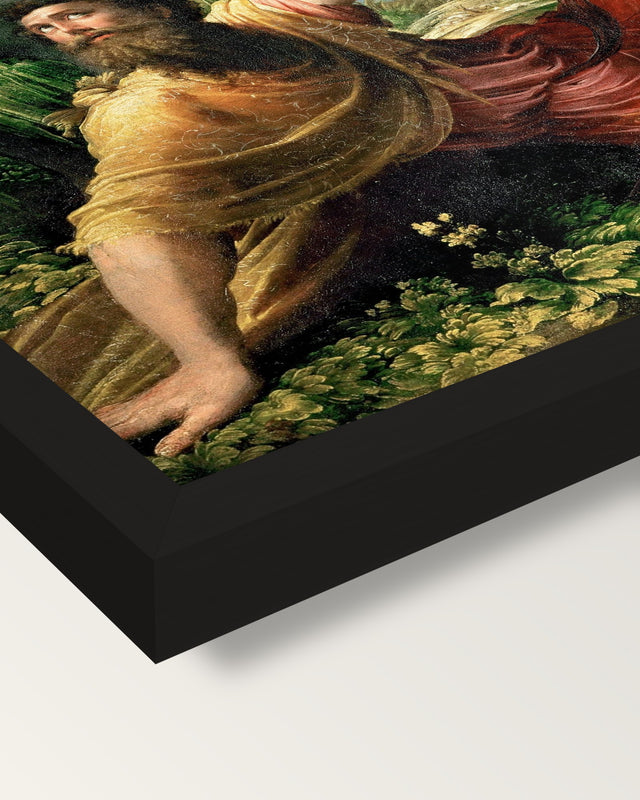 Conversion of Saint Paul framed print, corner close-up: black moulding, mitred, the print set just below its edge