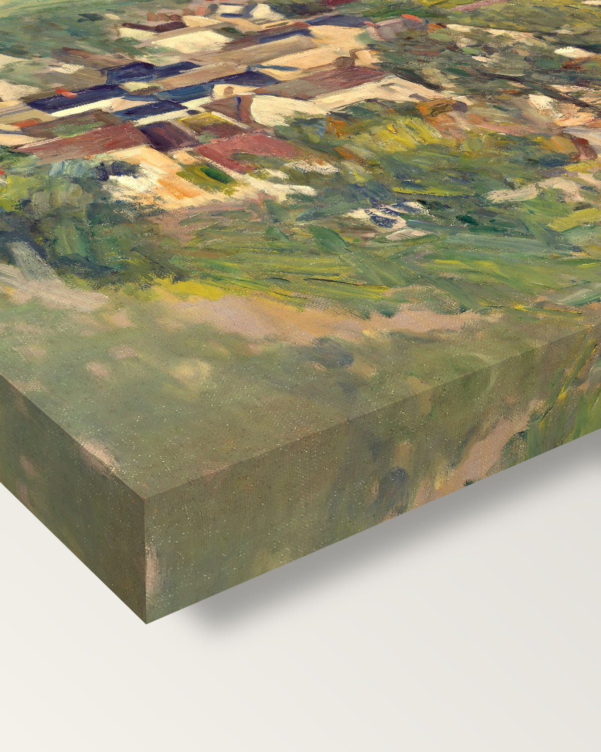 Auvers, Panoramic View by Paul Cézanne on stretched canvas, corner close-up: the painting mirror-wrapped round the sides
