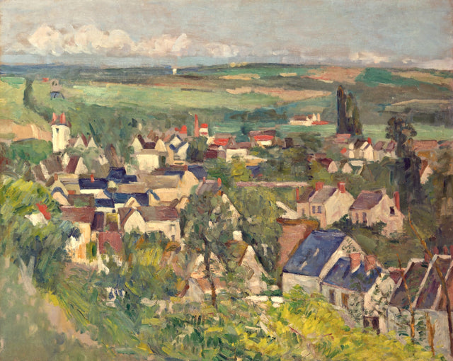 Auvers, Panoramic View by Paul Cézanne: red and grey village rooftops among trees, with fields to the horizon