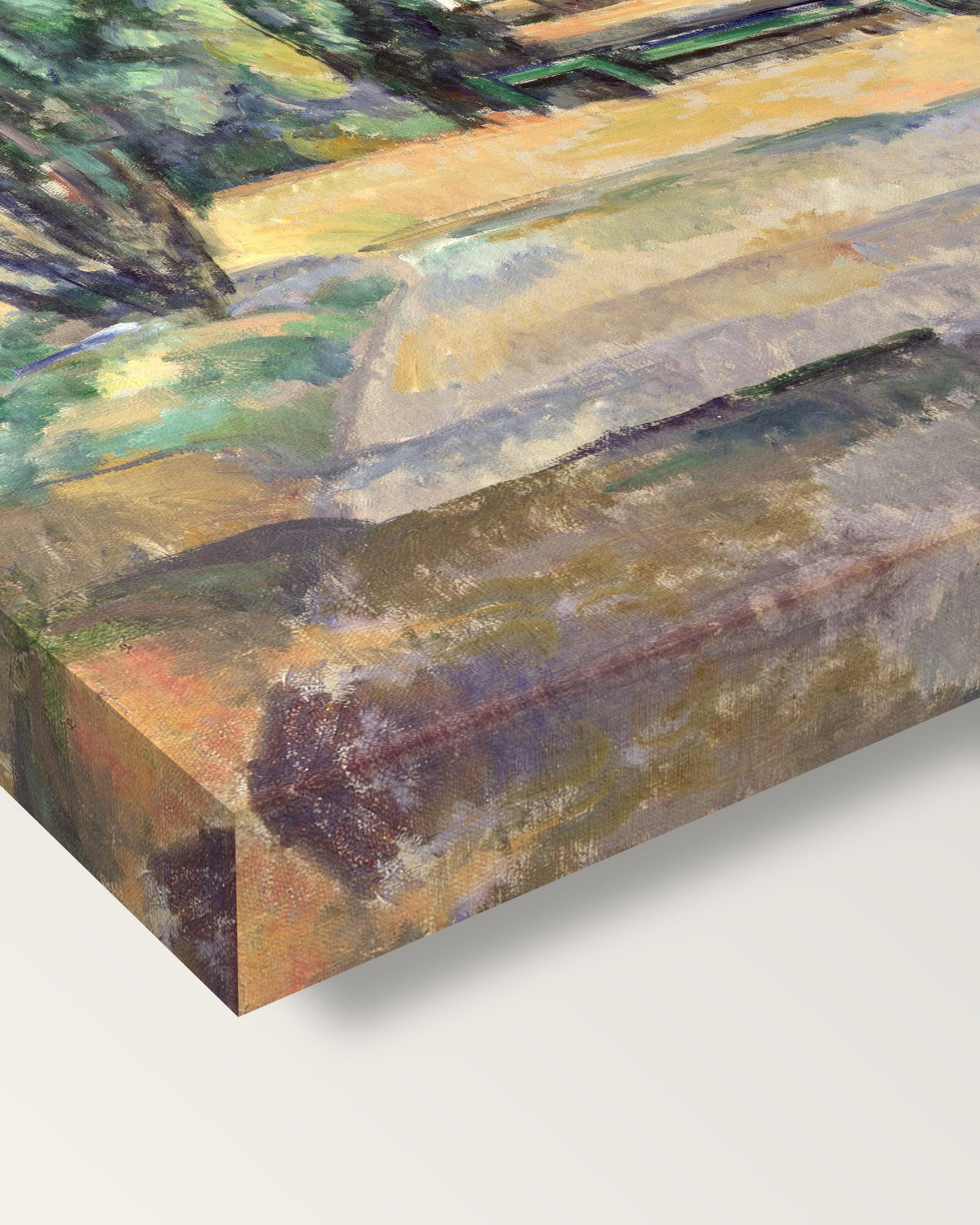 Avenue at Chantilly by Paul Cézanne on stretched canvas, corner close-up: the painting mirror-wrapped round the sides