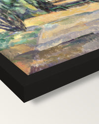 Avenue at Chantilly by Paul Cézanne framed print, corner close-up: black moulding, mitred, the print set just below its edge