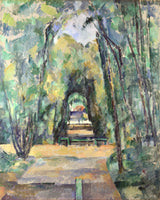 Avenue at Chantilly by Cézanne: a straight path through a tunnel of green trees, a pale light at the far end
