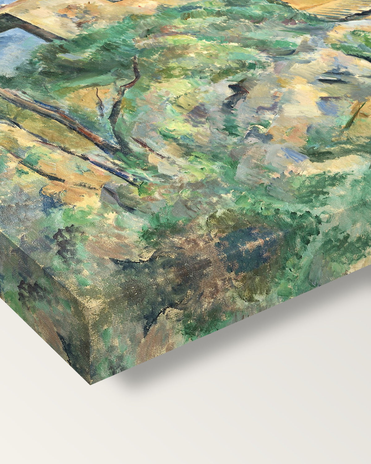 Maison Maria by Paul Cézanne on stretched canvas, corner close-up: the painting mirror-wrapped round the sides
