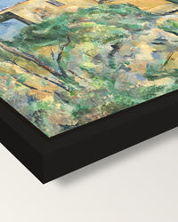Maison Maria by Paul Cézanne framed canvas, corner close-up: a black floating frame with a shadow gap round the canvas
