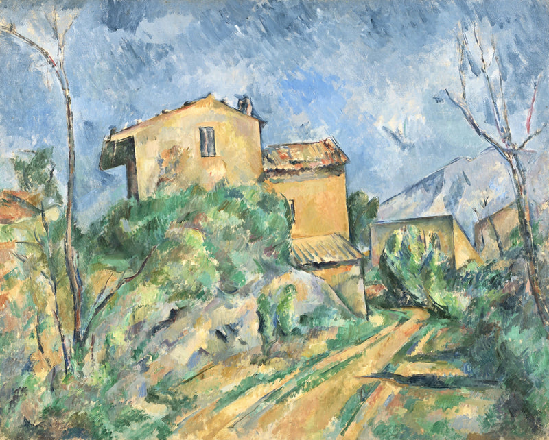 Maison Maria by Cézanne: an ochre house beside a road and trees, a tall house glimpsed behind, blue sky