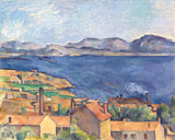 The Bay of Marseille, Seen from L’Estaque by Paul Cézanne: orange roofs in front of a deep blue bay and a line of mountains