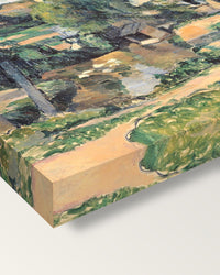 Mill at Pontoise by Paul Cézanne on stretched canvas, corner close-up: the painting mirror-wrapped round the sides
