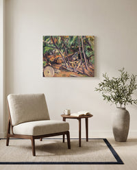 Millstone, Château Noir by Paul Cézanne as a stretched canvas above a linen lounge chair in a reading corner
