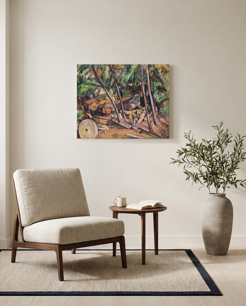 Millstone, Château Noir by Paul Cézanne as a stretched canvas above a linen lounge chair in a reading corner