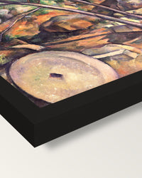 Millstone, Château Noir by Cézanne framed print, corner close-up: black moulding, mitred, the print set just below its edge