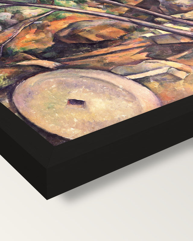 Millstone, Château Noir by Cézanne framed print, corner close-up: black moulding, mitred, the print set just below its edge