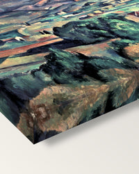 Sainte-Victoire from Bellevue by Cézanne on stretched canvas, corner close-up: the painting mirror-wrapped round the sides