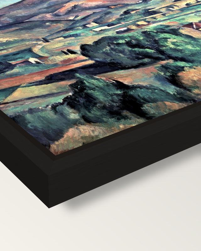 Sainte-Victoire from Bellevue framed canvas, corner close-up: a black floating frame with a shadow gap round the canvas