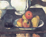 Still Life with Apples and a Glass of Wine by Cézanne: red and yellow apples on a white dish beside a glass of dark wine